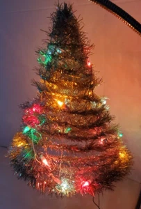 Vintage Lighted Garland Tinsel Tree 15” Tall Hanging Decoration - collapsible - Picture 1 of 10