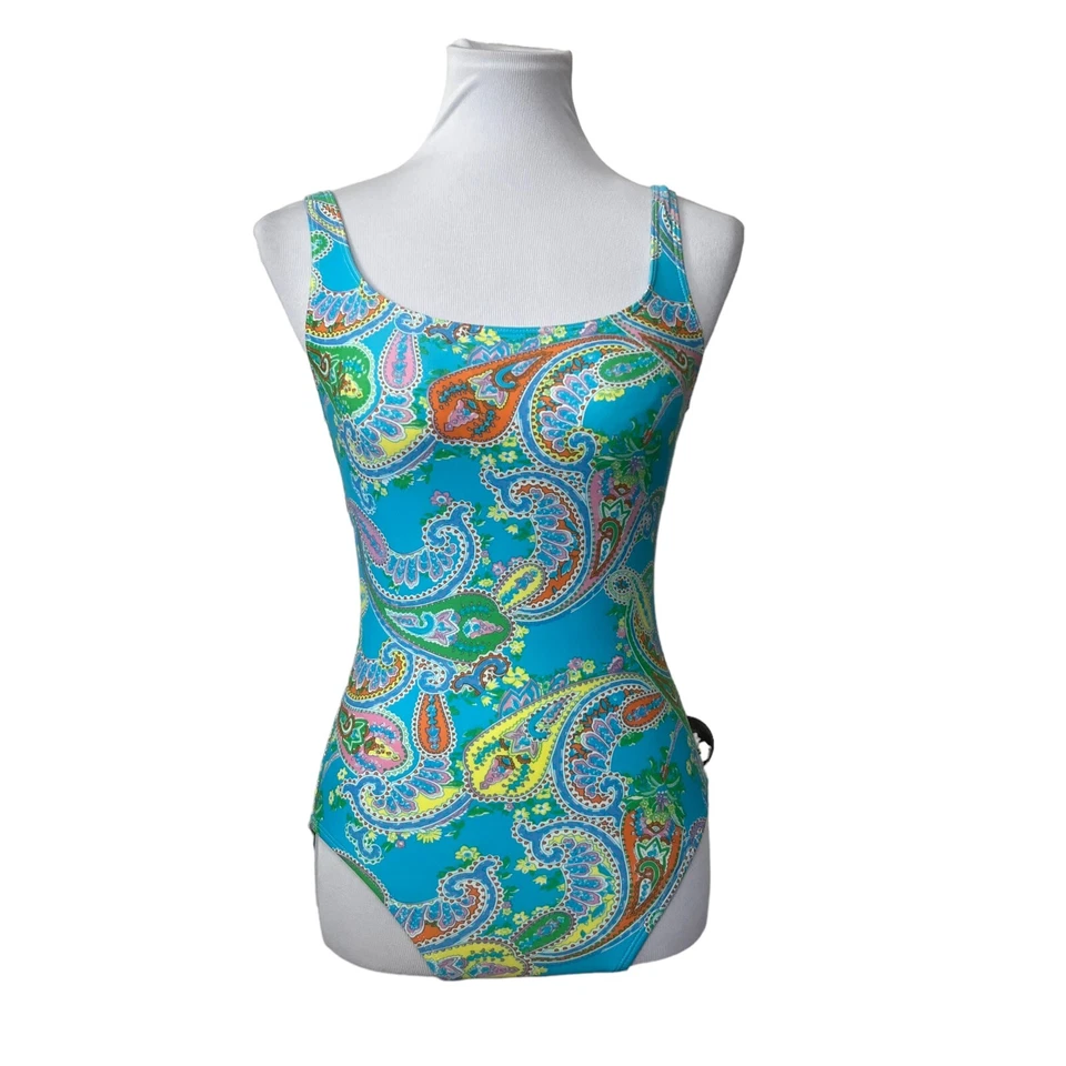 Traje de baño vintage años 90 La Blanca de una pieza Rod Beattie azul neón cachemira baño Foto 1 de 4