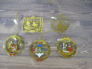 Vintage Brass Christmas Ornaments Lot of 5 Chickens Peace Train Nativity Goose - Picture 1 of 6