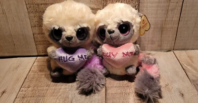 2 Aurora Yoohoo Friend VALENTINE Bush Babies Pink Purple Gray Tail Plush Heart - Image 1 of 4