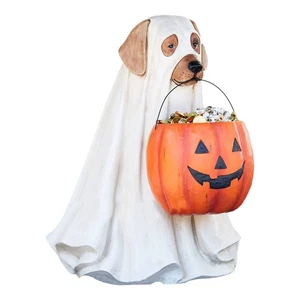 Creativo Halloween Fantasma Perro Gato Estatuas con Calabaza Candy Holder Cubo Cubo - Imagen 1 de 6