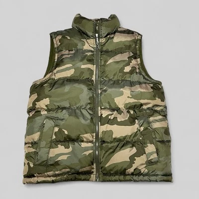Old Navy Youth Boys Large 10/12 Puffer Vest Camo Fleece Lined Full-Zip Green EUC - Image 1 of 4