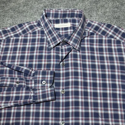 Camisa de vestir Ermenegildo Zegna abotonada para hombre XL azul marino púrpura manga larga a cuadros Foto 1 de 4