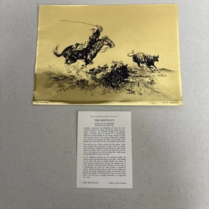 Reinhold H Palenske Foil Etching Print The Roundup Horse Cowboy longhorn cattle - Picture 1 of 9