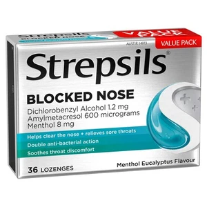 Strepsils Plus Blocked Nose Relief Menthol Eucalyptus 36 Pack - Picture 1 of 8