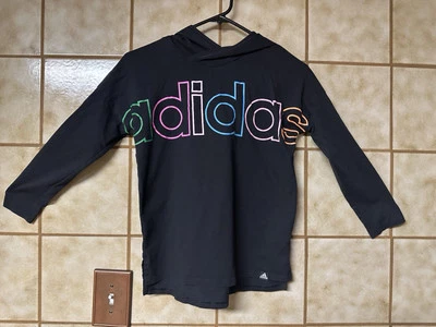 Adidas Girls Black Rainbow Logo Pullover Sweatshirt Hoodie Sz L (14/16) - Image 1 of 4