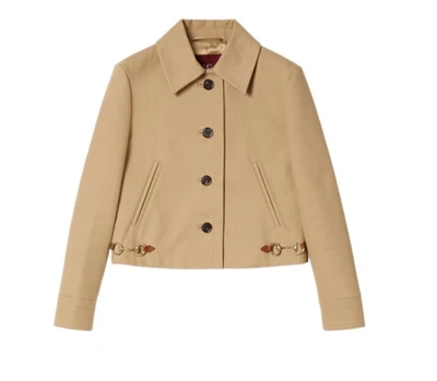 NWT Gucci Beige Cotton/Leather Trim/Horsebit  "Drill" Jacket Trench Coat 38/US 2 - Image 1 of 4