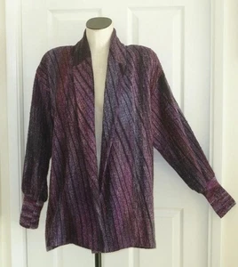 ÚNICO Abrigo Tejido a Mano Joan McGee De Colección Negro Púrpura Seda con Bolsillos S M L - Imagen 1 de 19