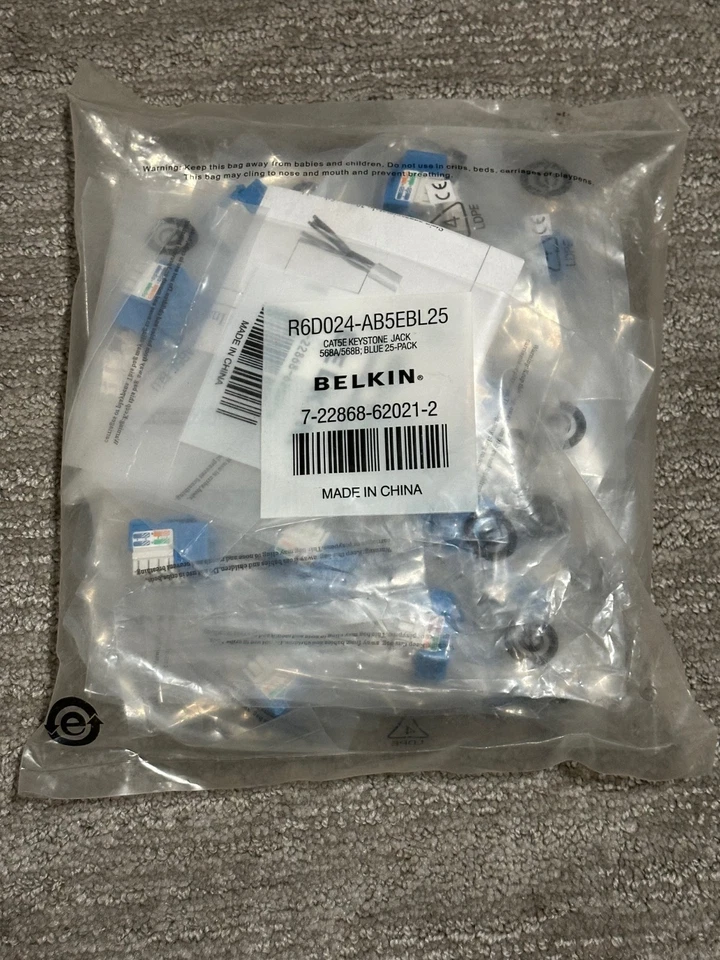 2 Bolsas de 25: Belkin Cat.5e Keystone Jack 568A / 568B Azul R6D024-AB5EBL25 - NUEVO Foto 1 de 3