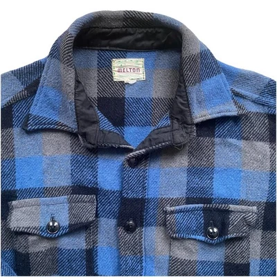 Vintage Melton Wintermaster Blue Plaid Wool Shirt 70s XL Work Overshirt Heavy - Image 1 of 4