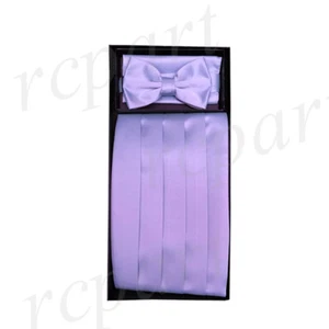 New Men's solid Polyester Cummerbund_Bowtie & Hankie Set Formal Prom Lavender - Picture 1 of 5