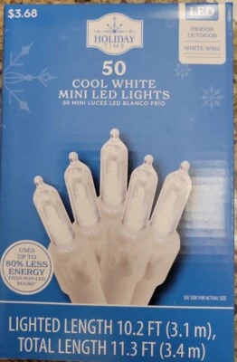 Holiday Time Clear Cool White Mini Lights 50 Lighted Length 9.5 Ft White Wire - Image 1 of 2