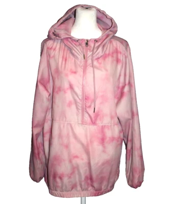 VOLCOM Hooded Light Windbreaker Jacket Pink Tie-Dye 1/2 Zip Women's Size Large L - Image 1 of 2
