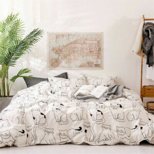 3PCS Cats Duvet Cover Set 100% Cotton Cartoon Bedding Sets for Teens Boys Girls