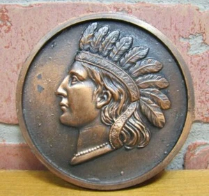 NATIVE AMERICAN INDIAN CHIEF Souvenir Penny COPPER COUNTRY Paperweight Medallion - Picture 1 of 8