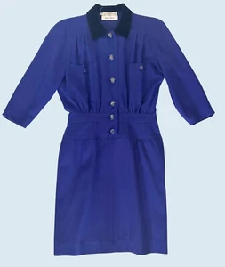 Vintage VALENTINO Miss V Blue Sheath Work Dress 1980s Sz S - Picture 1 of 8