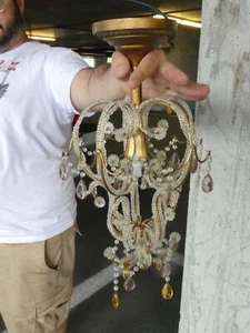 DIMINUTIVO LAMPADARIO DA CORRIDOIO MACCHERONI ITALIANO CON PERLINE - Foto 1 di 12