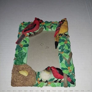  Ceramic Redbirds Cardinals 4x5 inch Photo Frame Bird Holly  - Picture 1 of 17