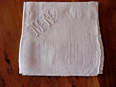 Mouchoir ancien en fil à  liteaux avec monogramme MN - Photo 1/4