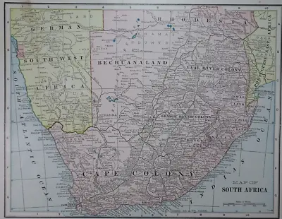 Old 1902 Cram's Atlas Map ~ CAPE COLONY / SOUTH AFRICA ~ (11x14)  ~Free S&H #661 • 27.60$
