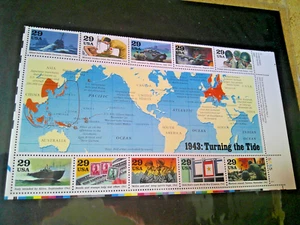 WWII 1943: "TURNING the TIDE" Sheet of 10 Stamps @29c ea. XFNH - Picture 1 of 1