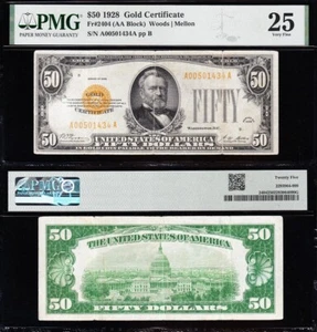 VERY NICE *RARE* Bold & Crisp VF+ 1928 $50 GOLD CERTIFICATE! PMG 25! FREE SHIP! - Picture 1 of 3