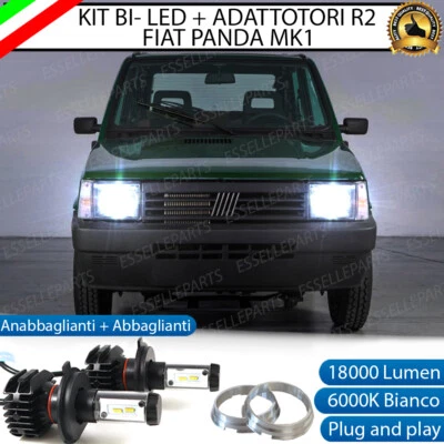 KIT LED FIAT PANDA MK1 18000 LUMEN 6000K BIANCO GHIACCIO + CONVERTITORI R2 H5 - Immagine 1 di 4