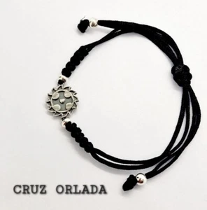 CRUZ ORLADA PEQUEÑA 1,5CM PULSERA HILO NYLON NEGRO PARRAVICINI PLATA 925ML - Picture 1 of 2