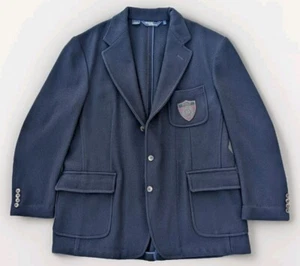 VTG 80s Polo Ralph Lauren Navy Wool Prep Crest  Sportcoat Blazer Jacket L USA - Picture 1 of 10