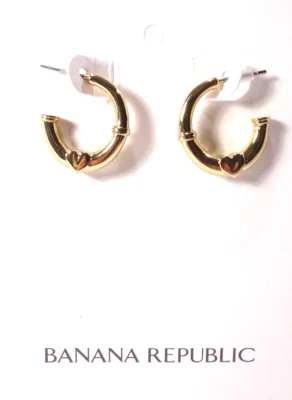 Pendientes de aro Banana Republic para mujer con corazón acanalado dorado brillante nuevos con etiquetas 45 Foto 1 de 4