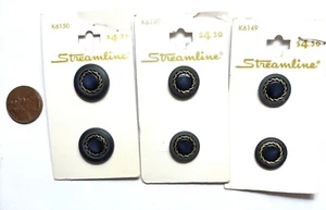 6 pc Navy & Gold Buttons Vintage Streamline 11/16" & 5/8" Shank NEW - Picture 1 of 2