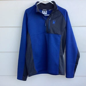 Spyder 1/4 Zip Pullover Core Sweater Blue Black Mens Large - Picture 1 of 11