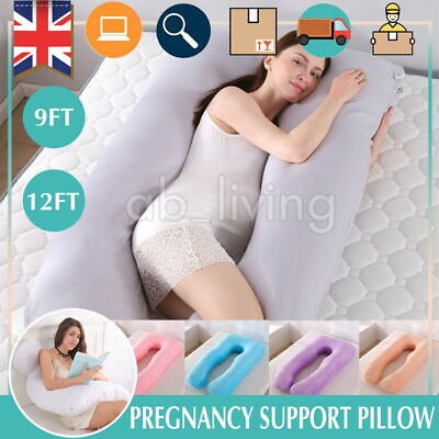 9 Ft / 12 Ft Pregnancy Support Pillow Comfort U Pillow Full Body Maternity +Case • 21.99£