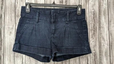 Women's Blue Dark Wash Pleated Front Turn Cuff Denim Jeans with Stretch Size 5  - Image 1 of 4