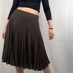Anne Klein Dark Green 100% Silk A Line Tulle Midi Skirt