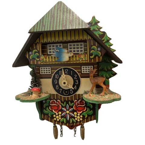 Vintage Miniature German Wind Up Cuckoo Clock Black Forest For Parts Only Decor Cover