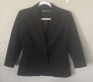Lauren Ralph Lauren Women’s Black Blazer Sz 6 Cotton Blend With Pockets Preppy - Bild 1 von 9