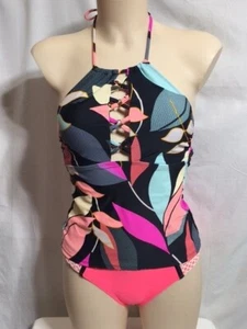 Women's NWT Hula Honey Black Multicolor Padded Tankini Top Swimsuit - Picture 1 of 6
