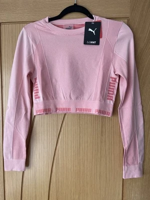 Puma Womens UK Medium Evoknit Seamless Long Sleeve Crop Top Rose Pink BNWT - Image 1 of 4