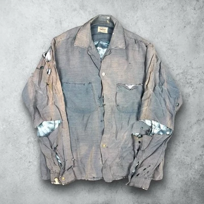 Vintage 50s Penney's Loop Collar Faded Rayon Gabardine Distressed Shirt Small - Image 1 of 4