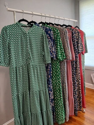 Vestido Max Studio Floral Botón Frontal Bebé Muñeca Media Manga Boho Midi Niveles L Foto 1 de 2