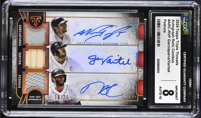 2024 三线 Garciaparra/Varitek/Pedroia 亲笔签名遗物组合 /36 CGC — 第 1/3 张图片