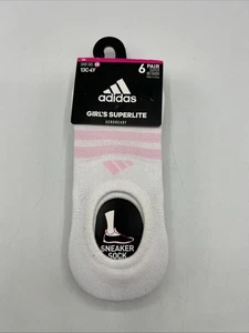 adidas Girl's Superlite Super No-Show Socks Size Large 3Y-9 White/Black New - Picture 1 of 4