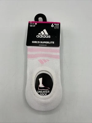 Calcetines Adidas Superlite Super No-Show para niñas talla grande 3Y-9 blancos/negros nuevos Foto 1 de 4