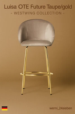Westwing Collection Barstuhl Luisa Samt Taupe Gold 108cm eleganter Designstuhl - Bild 1 von 4