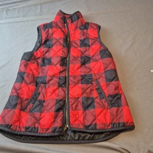 Chaleco de franela rojo azul marino antiguo forrado para hombre mediano a cuadros rojo negro - Imagen 1 de 22