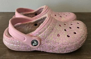 Crocs Girls Toddler Classic Pink Glitter Lined Clog Size J 2 - Picture 1 of 9