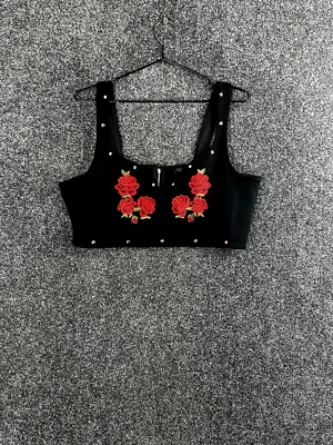 Top Bralette Topshop Mujer Negro Floral Bordado Talla 16 Correa Ancha Cremallera Foto 1 de 4