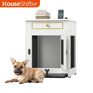 25" Dog Kennel Wood Pet Crate Rectangle Metal Cage Modern Smart Home Puppy Tray - Picture 1 of 11
