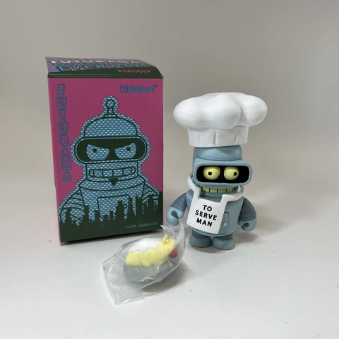Kidrobot Futurama Good News Everyone Mini Bender To Serve Man Figure New In Box Cover